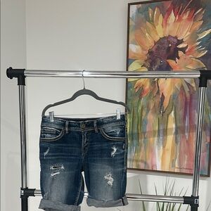 Suki Silver Jeans Blue Jean Shorts Distressed NWOT